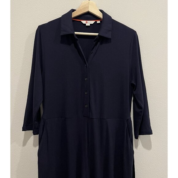 BODEN Beatrice Jersey Jumpsuit Size 8P Navy pockets Stretch Long Sleeves Belt - Picture 14 of 16